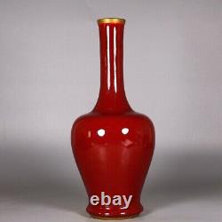 10.7 Vieille Antiquité Porcelaine Chinoise Qing Dynastie Kangxi Marque Rouge Glaçure Doré Vase