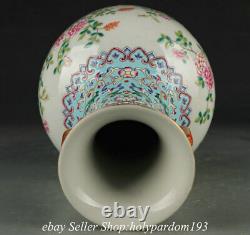 10.8 Marqué Chinese Famille Rose Porcelaine Fleur 2 Ear Bouteille Paire Vase