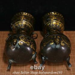 10.8 Old Chinese Bronze Ware Gilt Dynasty Dragon Modèle Paire De Bouteille