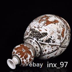 10 Antiquités chinoises en porcelaine avec le marquage du four Cizhou - Histoire du personnage sur le vase en forme de calebasse.