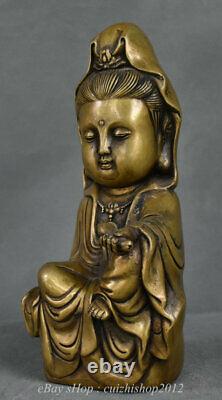 10 Chinese Copper Feng Shui Siège Kwan-yin Guan Yin Boddhisattva Sculpture