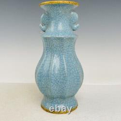 10 Chinese Porcelaine Song Dynastie Guan Four Cyan Gilt Glace Crack Double Oreille Vase