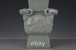10 Chinese Vieux Song Dynastie Porcelaine Ru Four Glaçure Cyan Quatre Vase Carré De Mouton