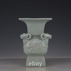 10 Chinese Vieux Song Dynastie Porcelaine Ru Four Glaçure Cyan Quatre Vase Carré De Mouton