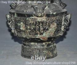 10 Old Chinese Bronze Ware Beast Head Pattern Zun Cup Bottle Pot Vase Statue