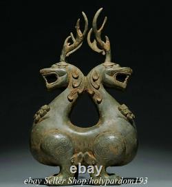 10 Recueillir L'ancienne Chinen Bronze Ware Shang Dynasty Double Dragon Statue