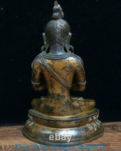 10 Vieux Bouddhisme Gilt De Bronze Chinois Amitayus Longévité Déesse Sculpture
