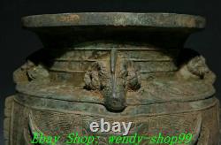 10 Vieux Chine ShangZhou Dynastie Bronze Ware Beast Face Sheep Head Pot Jar Crock
<br/>	<br/>(Note: The translation provided is a direct translation of the English title. It may not be the most accurate or natural translation in French.)