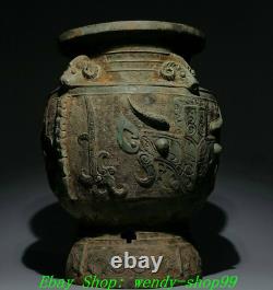 10 Vieux Chine ShangZhou Dynastie Bronze Ware Beast Face Sheep Head Pot Jar Crock<br/> 	 <br/>(Note: The translation provided is a direct translation of the English title. It may not be the most accurate or natural translation in French.)