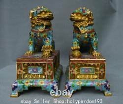 10 Vieux Chinois De Bronze Cloisonne Fengshui Foo Fu Dog Guardion Lion Statue Paire