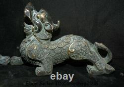 10old Chinese Bronze Gilt Folk Feng Shui Pixiu Beast Unicorn Wealth Statue Paire
