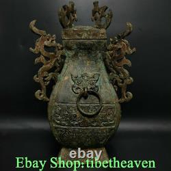 11.2 Rare Vieil Entrepôt De Bronze Chinois Dynasty Palace Dragon Beast Word Wine Vessel