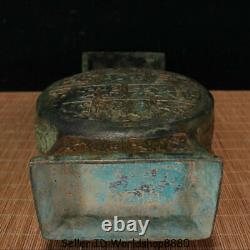 11.6 Antique Vieux Chinois Bronze Dynasty Person Beast Ears Plat Vase De Bouteille