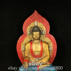 11.6 Xuande Marqué Ancien Dessin Chinois De Couleur Cuivre Statue Shakyamuni
