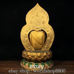 11.6 Xuande Marqué Ancien Dessin Chinois De Couleur Cuivre Statue Shakyamuni