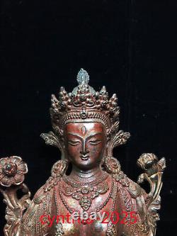 11,8 Antiquités chinoises anciennes en cuivre pur doré Statue du Bouddha Tara faite à la main