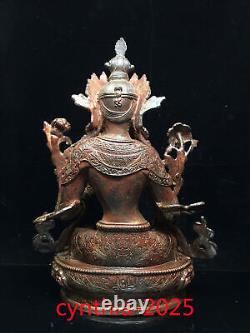 11,8 Antiquités chinoises anciennes en cuivre pur doré Statue du Bouddha Tara faite à la main