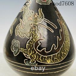 11.8antique Chinese Song Dynastie Cizhou Four Ajouter La Couleur Dragon Modèle Bouteille