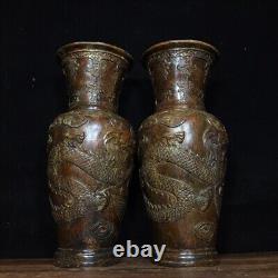 11 Anciennes vases en bronze pourpre chinois sculptés d'animaux en paire de statues sculptures