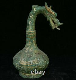 11 Old Chinese Bronze Ware Gilt Dynasty Dragon Head Boissons Vase De Bouteille De Bateau