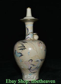 11 Old Chinese Dynasty White Wucai Porcelaine Fée Maiden Pot De Bouteille De Fleur