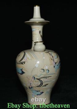 11 Old Chinese Dynasty White Wucai Porcelaine Fée Maiden Pot De Bouteille De Fleur