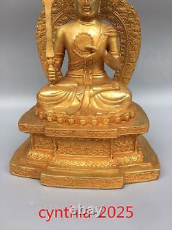 11 Vieux antiquités chinoises Faites à la main en cuivre pur doré Bouddha immobile du roi Ming