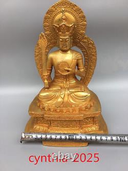 11 Vieux antiquités chinoises Faites à la main en cuivre pur doré Bouddha immobile du roi Ming