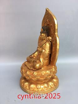 12.2 Anciennes antiquités chinoises Statue de Bouddha Guanyin en cuivre pur doré
