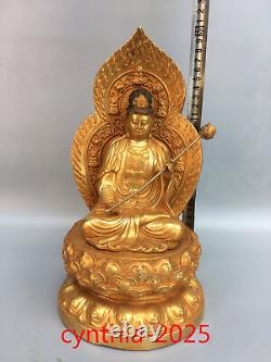 12.2 Anciennes antiquités chinoises Statue de Guanyin Bodhisattva Bouddha en cuivre pur doré