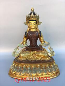 12,2 Statuette du Bouddha de la Longévité en cuivre pur doré, fait main, d'antiquités chinoises anciennes.