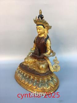 12,2 Statuette du Bouddha de la Longévité en cuivre pur doré, fait main, d'antiquités chinoises anciennes.