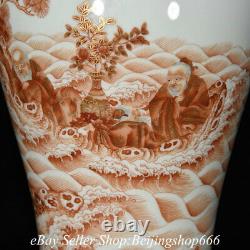 12.4 Yongzheng Marqué Chinois Alum Rouge Gilt Porcelaine Vieux Homme Dieu Crane Vase