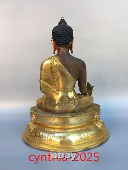 12,5 Anciennes antiquités chinoises Statue en cuivre pur doré de Bouddha Sakyamuni
