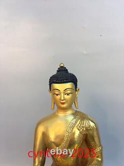 12,5 Anciennes antiquités chinoises Statue en cuivre pur doré de Sakyamuni Bouddha