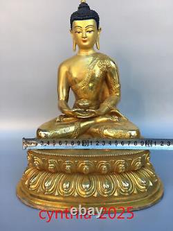 12,5 Anciennes antiquités chinoises Statue en cuivre pur doré de Sakyamuni Bouddha