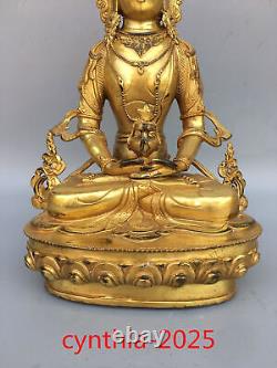12,5 Anciennes antiquités chinoises du Tibet Bouddhisme Statuette du Bouddha de la longévité en cuivre pur