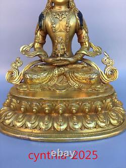 12.5 Anciennes antiquités chinoises en cuivre pur doré, exquise statue du Bouddha de la longévité