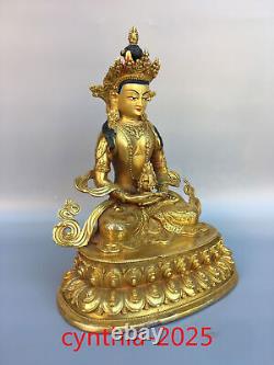 12.5 Anciennes antiquités chinoises en cuivre pur doré, exquise statue du Bouddha de la longévité