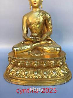 12,5 Anciens antiquités chinoises Statue en cuivre pur doré de Bouddha Sakyamuni
