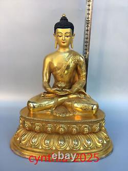 12,5 Anciens antiquités chinoises Statue en cuivre pur doré de Bouddha Sakyamuni