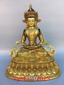 12,5 Anciens antiquités chinoises en cuivre pur doré, exquis statue du Bouddha de la Longévité