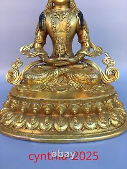 12,5 Anciens antiquités chinoises en cuivre pur doré, exquis statue du Bouddha de la Longévité