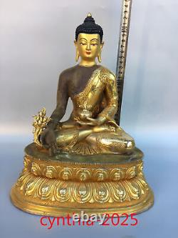 12,5 Antiquités chinoises anciennes en cuivre pur doré - Statue de Bouddha Sakyamuni