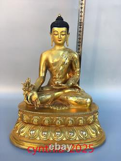 12,5 Rares antiquités chinoises : Statue de Sakyamuni Bouddha en cuivre pur doré.