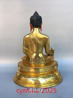 12,5 Rares antiquités chinoises : Statue de Sakyamuni Bouddha en cuivre pur doré.