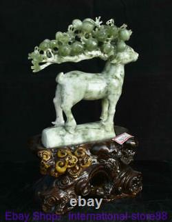 12.8 Chinen Naturel Xiu Jade Carving Feng Shui Sika Base De Bois De Cerf Statue