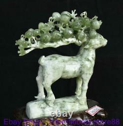 12.8 Chinen Naturel Xiu Jade Carving Feng Shui Sika Base De Bois De Cerf Statue