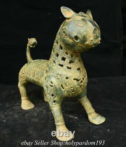12.8 Vieilles Pièces De Bronze Chinoises Dynastie Tigre Bête Zun Statue Sculpture