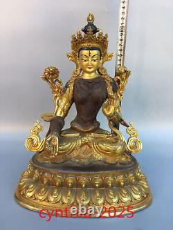 12,9 Anciennes antiquités chinoises Statue en cuivre pur doré de la déesse Tara blanche